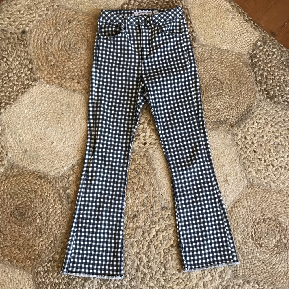 Gingham Cropped Flared Jeans